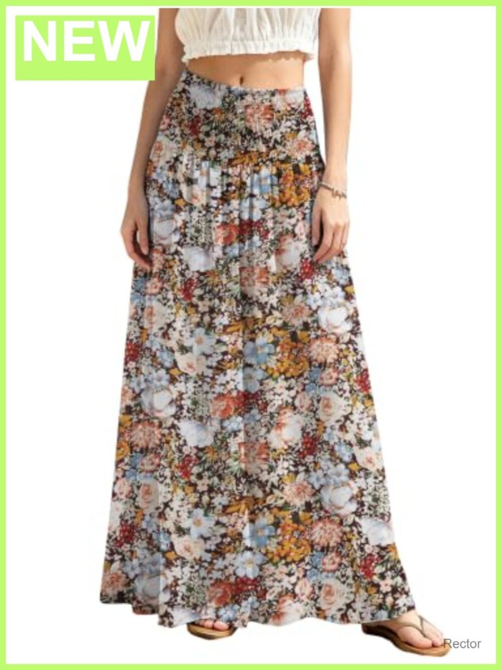Women's Maxi Skirt Smocked Waist Boho Flowy Long Skirt Polyester